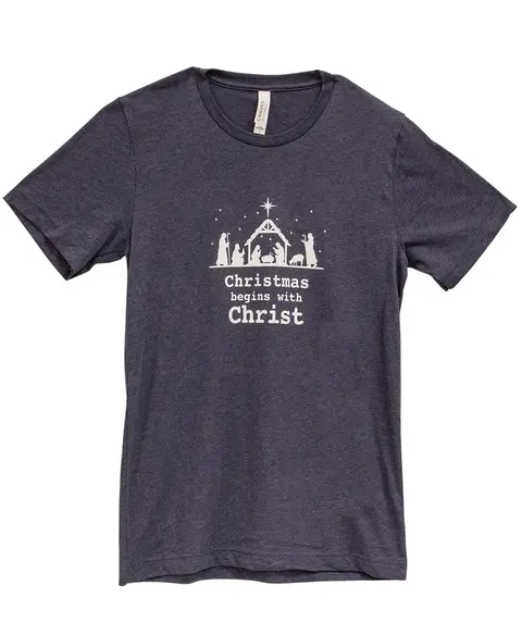 Christmas Begins With Christ T-Shirt, Heather Navy, L207