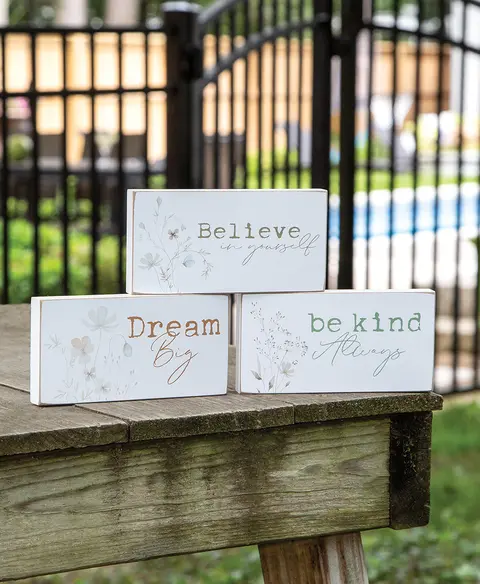 Dream, Believe, Be Kind Floral Block, 3 Asstd.