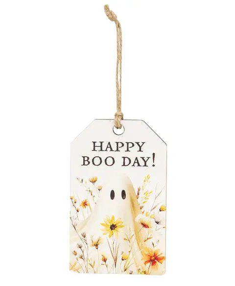 Golden Floral Wildflower Ghost Wooden Tag, 3 Asstd.