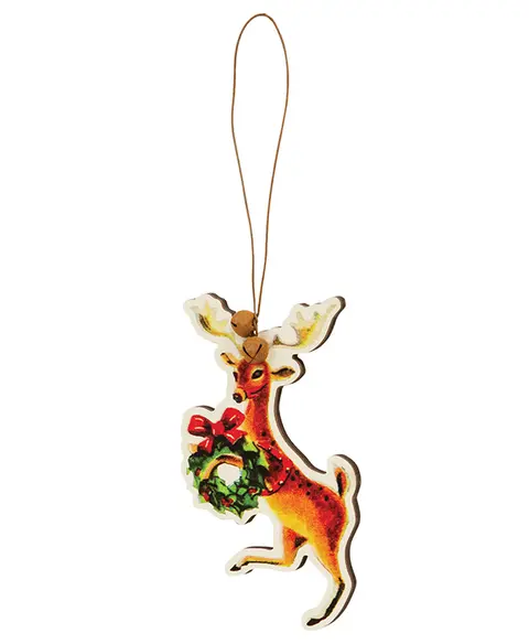 Retro Look Wooden Puppy, Kitten, & Reindeer Ornaments, 4/Set