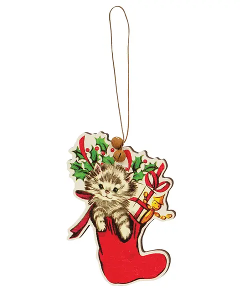 Retro Look Wooden Puppy, Kitten, & Reindeer Ornaments, 4/Set