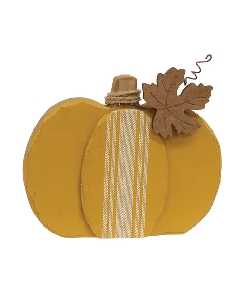 Distressed Chunky Wooden Feed Sack Stripe Pumpkin w/Leaves Sitter, 3 Asstd.