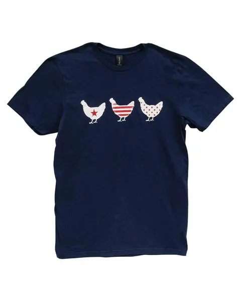 Americana Chickens T-Shirt - Navy, L196