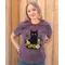 Floral Black Cat T-Shirt, Heather Purple, L201