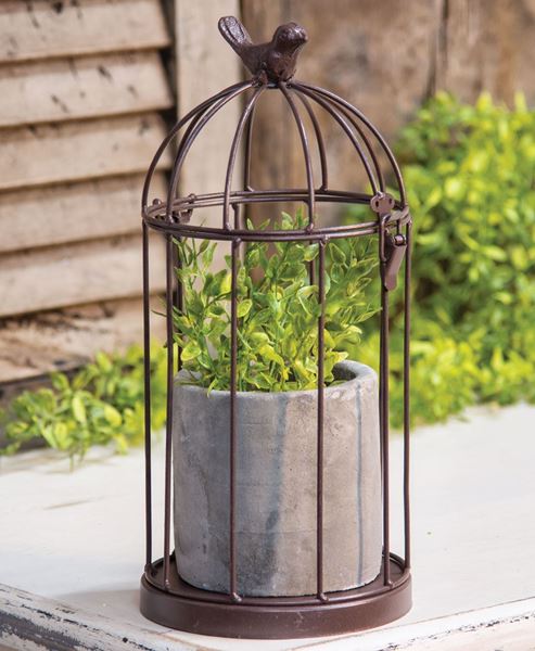 Picture of Metal Birdcage with Cement Pot