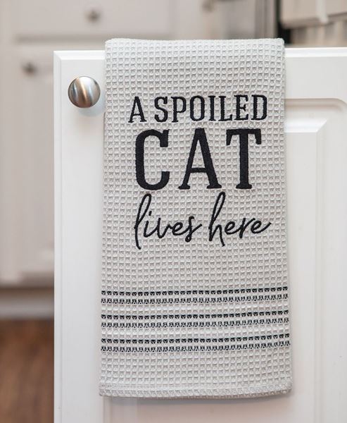 Picture of A Spoiled Cat Lives Here Dish Towel