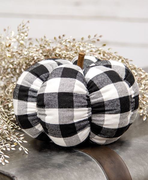 Picture of Black & White Buffalo Check Stuffed Pumpkin, 8"