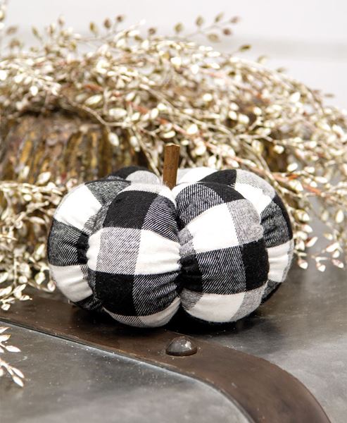 Picture of Black & White Buffalo Check Stuffed Pumpkin, 5"