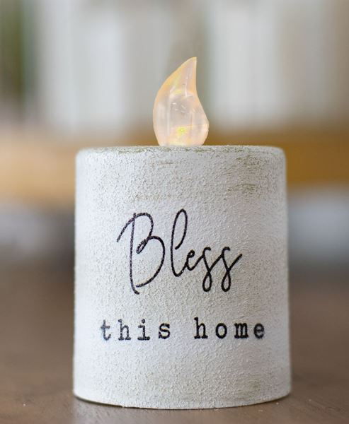 Picture of Bless This Home White Cement Timer Pillar