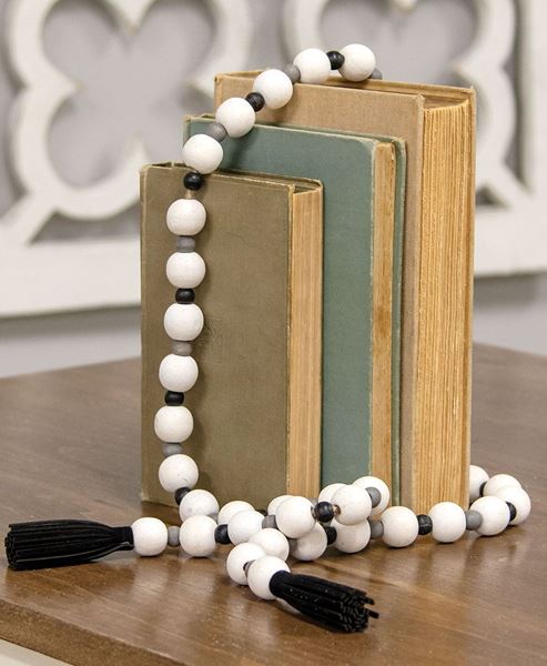 Picture of Distressed Black, White & Gray Bead Garland w/Tassels