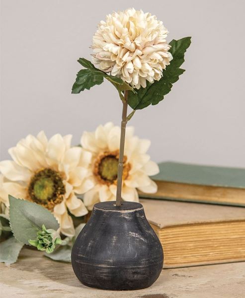 Picture of Distressed Black Wood Round Flower Holder