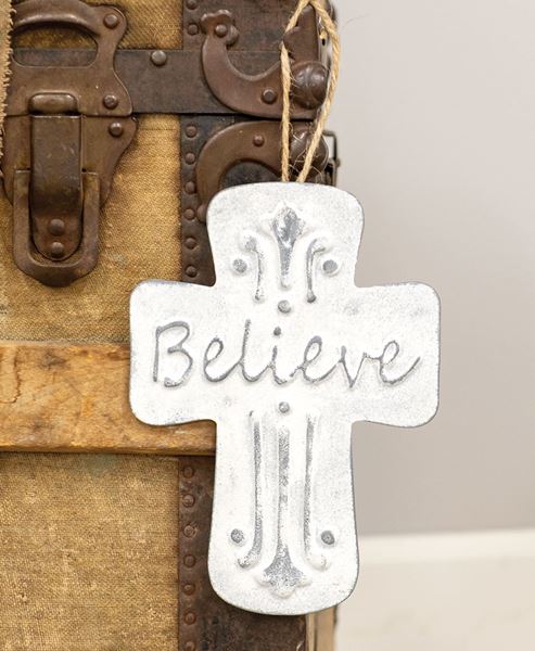 Picture of Believe Distressed Metal Cross Ornament