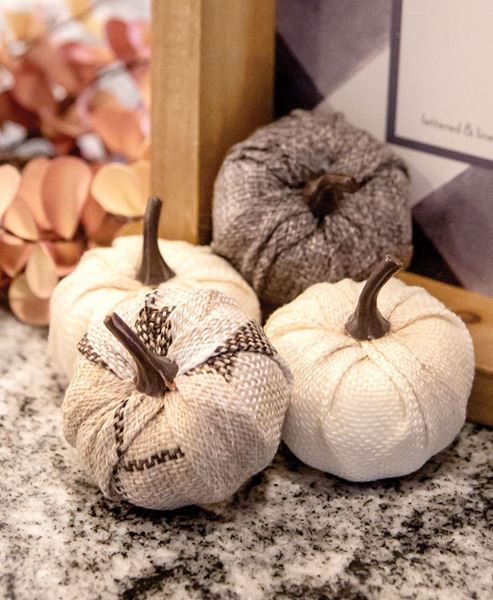 Picture of Cream & Gray Burlap Pumpkins 2.25", 4/Pack