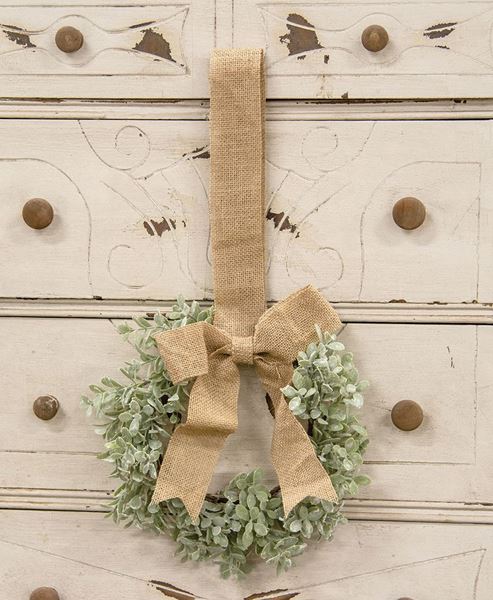 Picture of Flocked Boxwood Wreath w/Burlap Bow