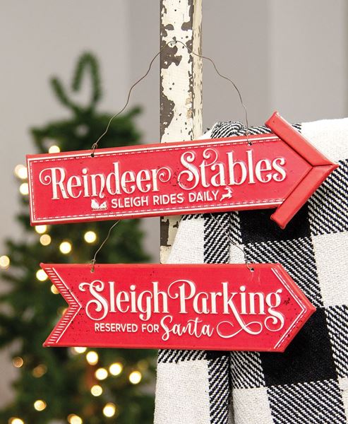 Picture of Reindeer & Sleigh Parking Metal Hanging Sign, 2 Asstd.