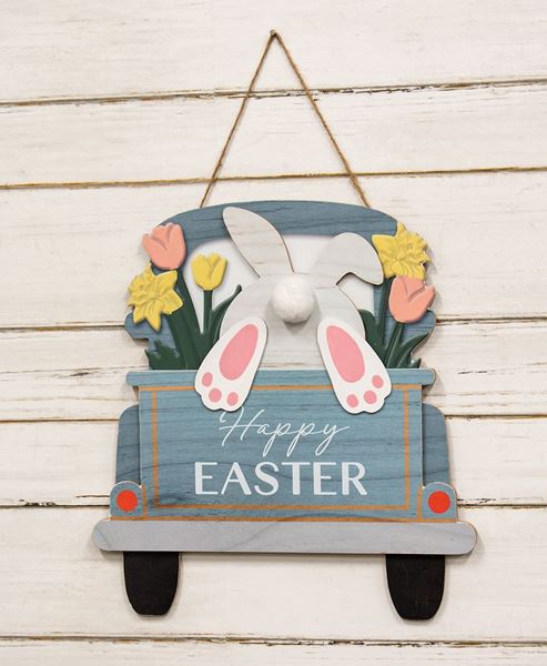 Picture of Happy Easter Bunny Butt Truck Hanging Wood Sign