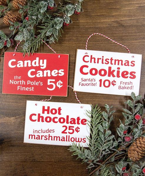 Picture of Candy Canes, Hot Chocolate or Cookies Sign Ornament, 3 Asstd.