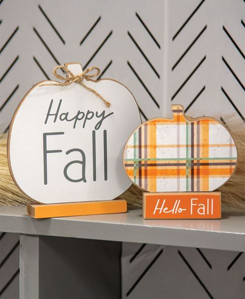 Picture of Hello Fall & Happy Fall Pumpkins on Base, 2/Set