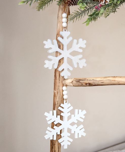 Picture of Distressed Beaded Wooden 6 Point Snowflake Hanger, 2 Asstd.