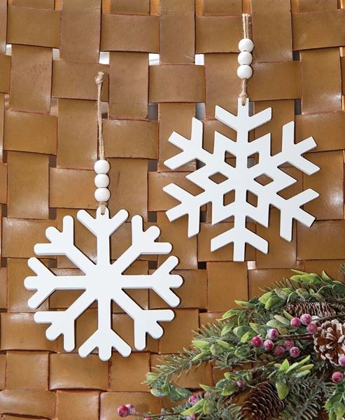 Picture of Distressed Beaded Wooden 8 Point Snowflake Hanger, 2 Asstd.