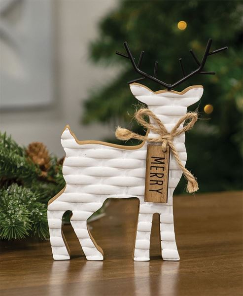 Picture of Woodland White Basketweave Deer Wood Sitter