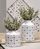 Picture of Black & White Floral Patterned Metal Vase, Short