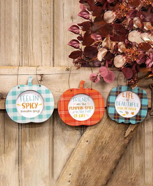 Picture of Fall Is Proof Plaid Pumpkin Hanger, 3 Asstd.