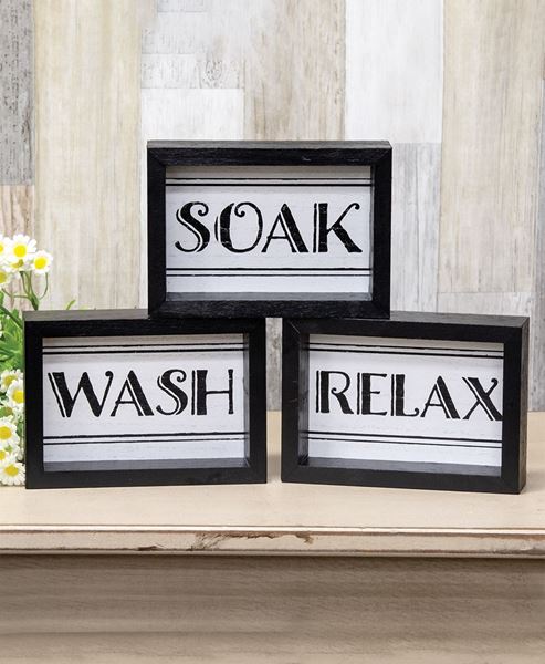 Picture of Black & White Bath Words Box Sign, 3 Asstd.