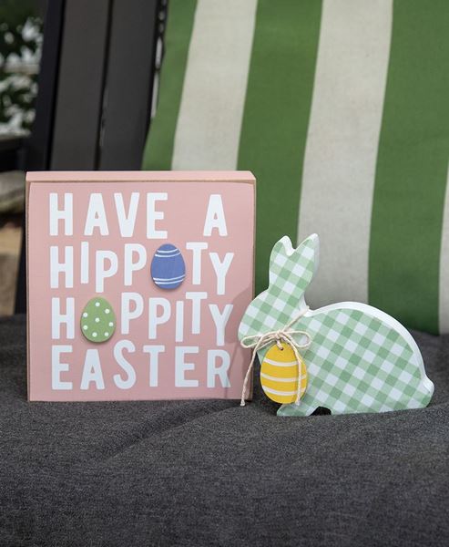 Picture of Hoppity Easter & Green Check Chunky Bunny Sitter, 2/Set