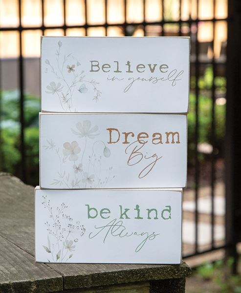 Picture of Dream, Believe, Be Kind Floral Block, 3 Asstd.