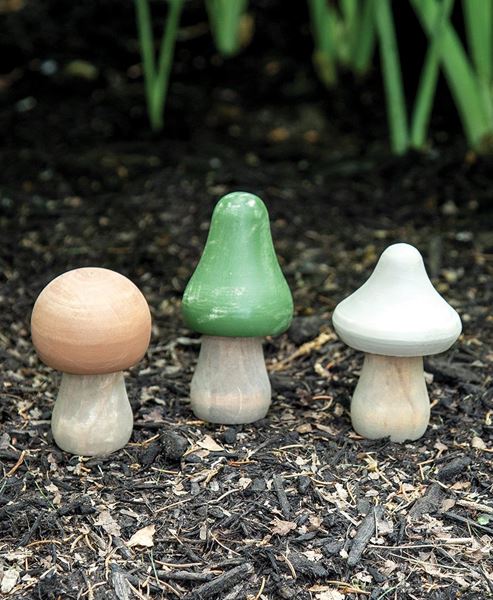 Picture of Distressed Wooden Natural Color Mushrooms, 3/Set