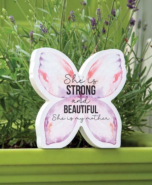 Picture of She Is Strong and Beautiful Wooden Butterfly Sitter