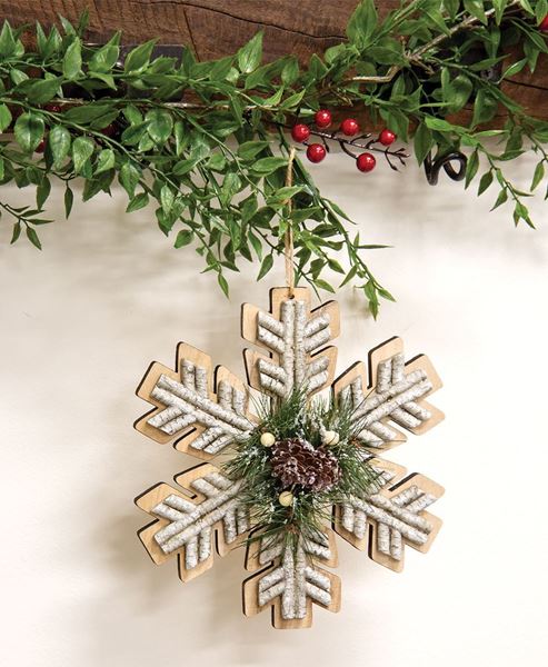 Picture of Wooden Birch & Pine Snowflake Ornament, 8"