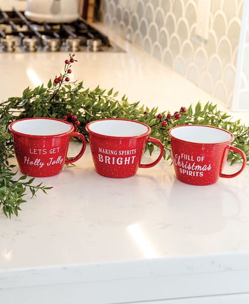 Picture of Christmas Spirit Red Enamel Mug, 3 Asstd.