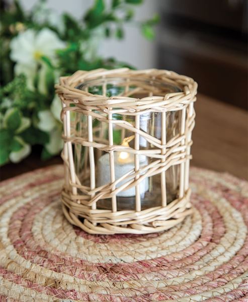 Picture of White Willow Wrapped Glass Votive Jar, 4" x 4"