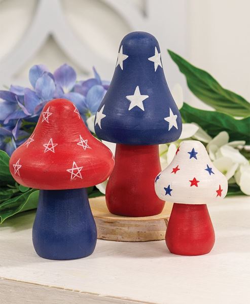 Picture of Wooden Americana Mushroom Sitters, 3/Set