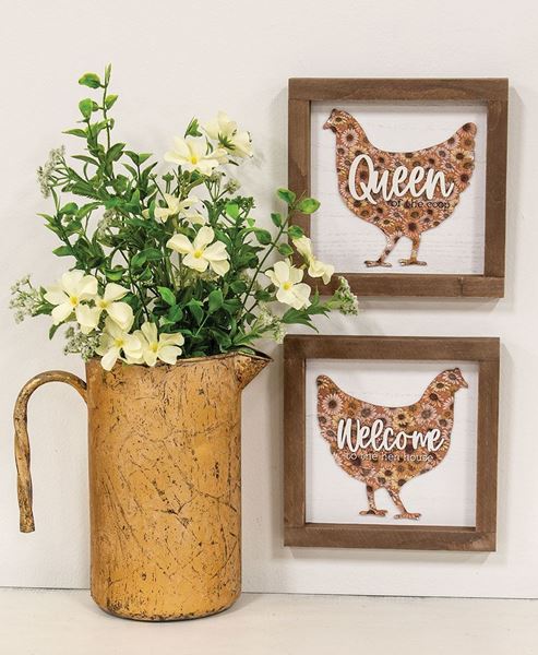 Picture of Welcome Queen Floral Chicken Framed Sign, 2 Asstd.