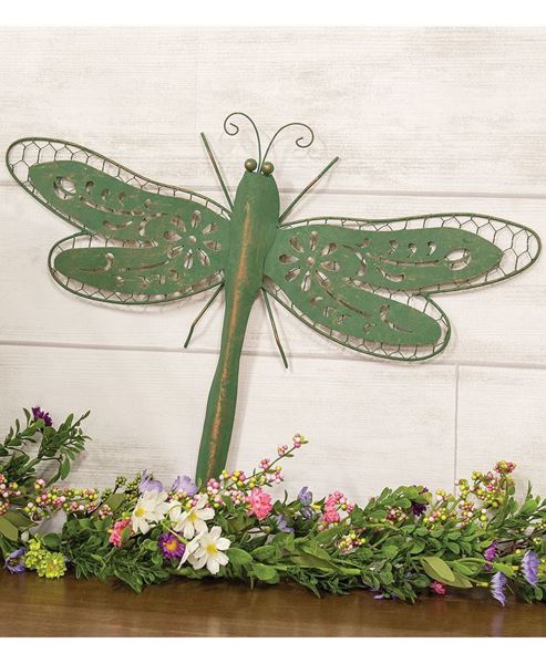 Picture of Distressed Green Metal Wall Dragonfly