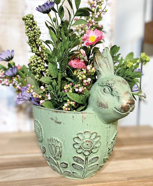 Picture of Flower Garden Embossed Distressed Green Cement Bunny Planter