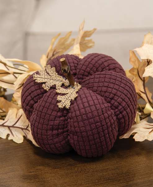 Picture of Burgundy Waffle Weave Pumpkin w/Burlap Leaves, 6" Dia.