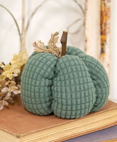 Picture of Teal Waffle Weave Pumpkin w/Burlap Leaves, 5" Dia.