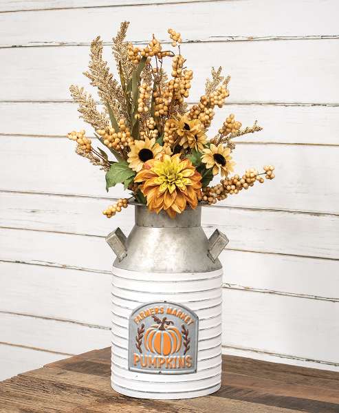 Picture of Distressed Ribbed Metal Farmers Market Pumpkins Milk Can