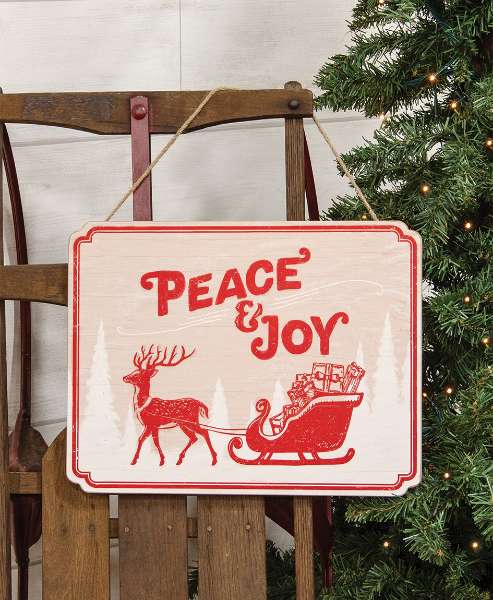 Picture of Peace & Joy Reindeer & Sleigh Wooden Sign