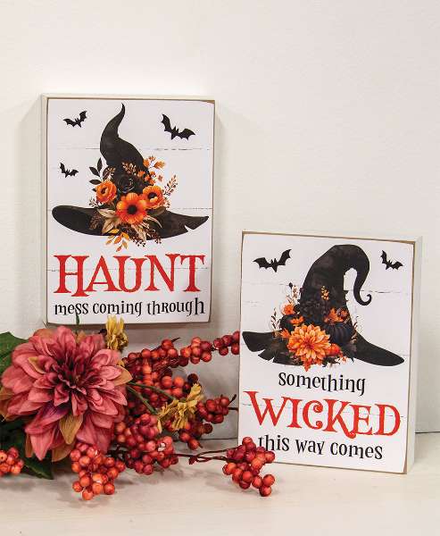 Picture of Wicked Haunt Floral Witch Hat Box Sign, 2 Asstd.