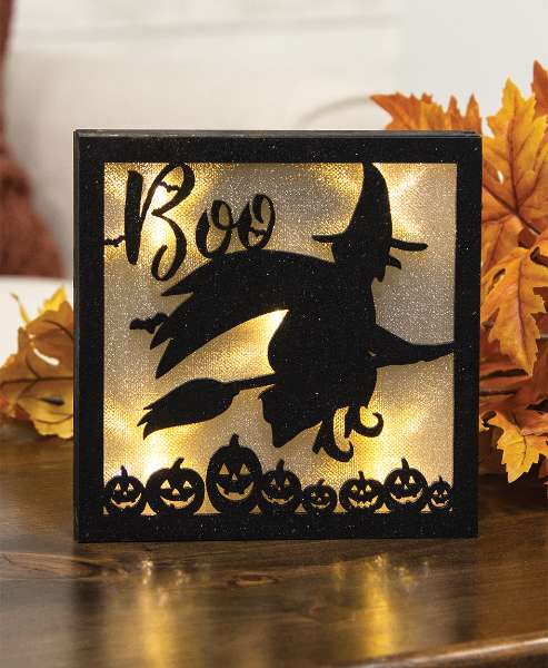 Picture of Black Sparkle Boo Witch Light Up Box Sign