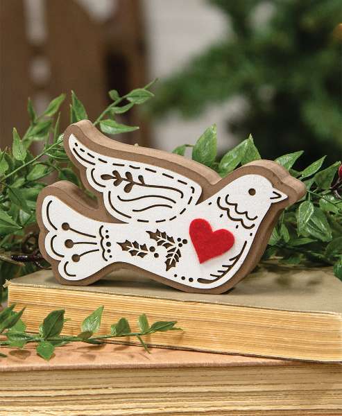 Picture of Laser Cut Holly Heart Dove Sitter