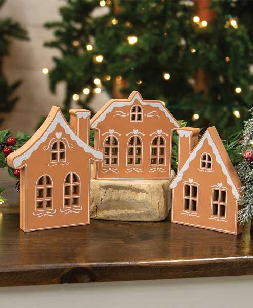 Picture of Wooden Frosted Gingerbread House Sitter, 3 Asstd.