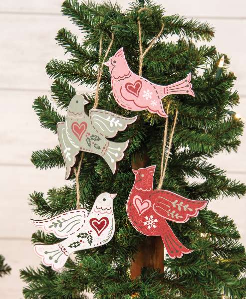 Picture of Wooden Yuletide Folklore Bird Ornaments, 4/Set