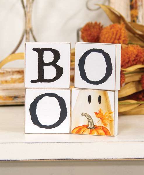 Picture of Golden Floral Wildflower Boo Ghost 2" Square Blocks, 4/Set