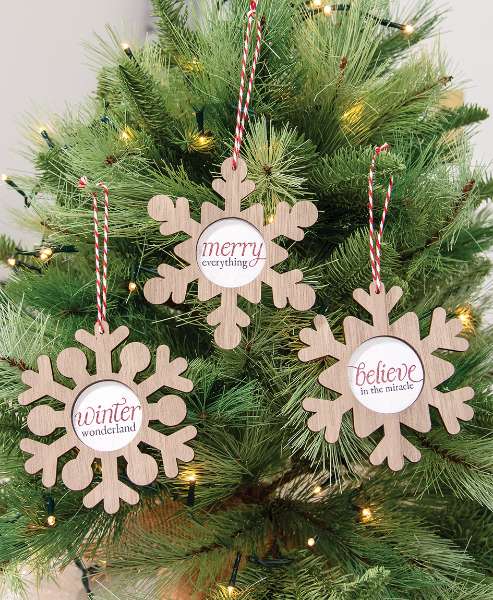 Picture of Merry Everything Wooden Snowflake Ornament, 3 Asstd.